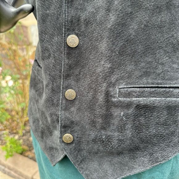 Scully Western Mens Vest Size Medium Black Suede Leather Pockets Snap Front - Picture 2 of 6